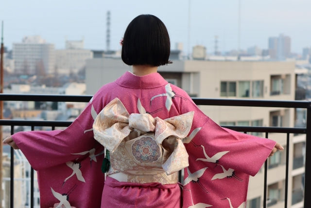 「成人式」的鶴樣和服